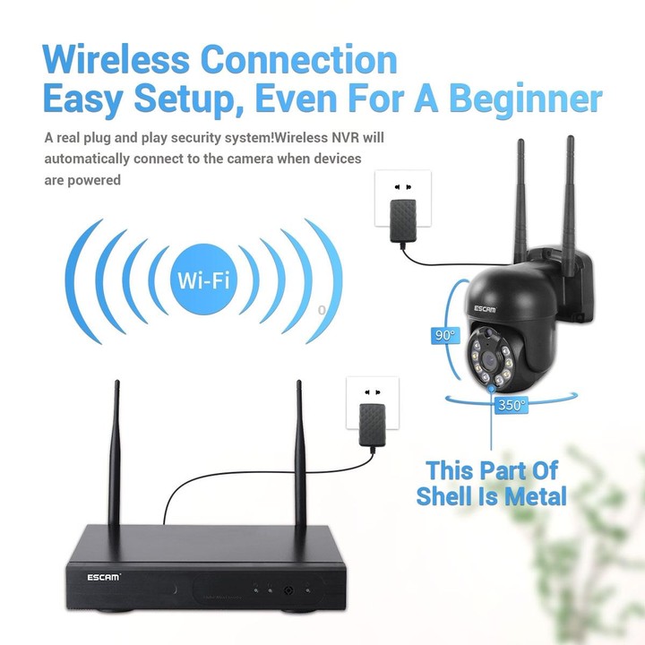 ESCAM WNK618 3.0 Million Pixels 8-channel Wireless Dome Camera HD NVR Security System, Support Motion Detection & Two-way Audio