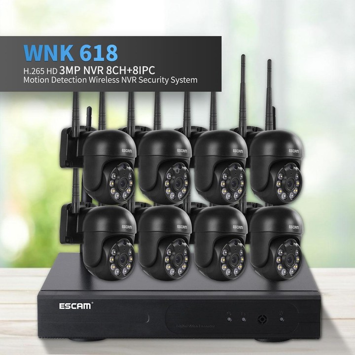 ESCAM WNK618 3.0 Million Pixels 8-channel Wireless Dome Camera HD NVR Security System, Support Motion Detection & Two-way Audio