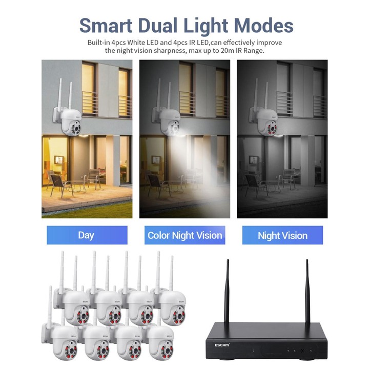 ESCAM WNK718 HD 3.0 Million Pixels 8-channel Wireless + 8IPC Wireless NVR Security System, UK Plug