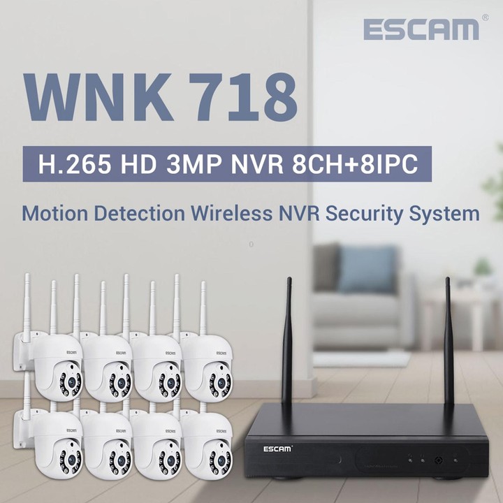 ESCAM WNK718 HD 3.0 Million Pixels 8-channel Wireless + 8IPC Wireless NVR Security System, US Plug