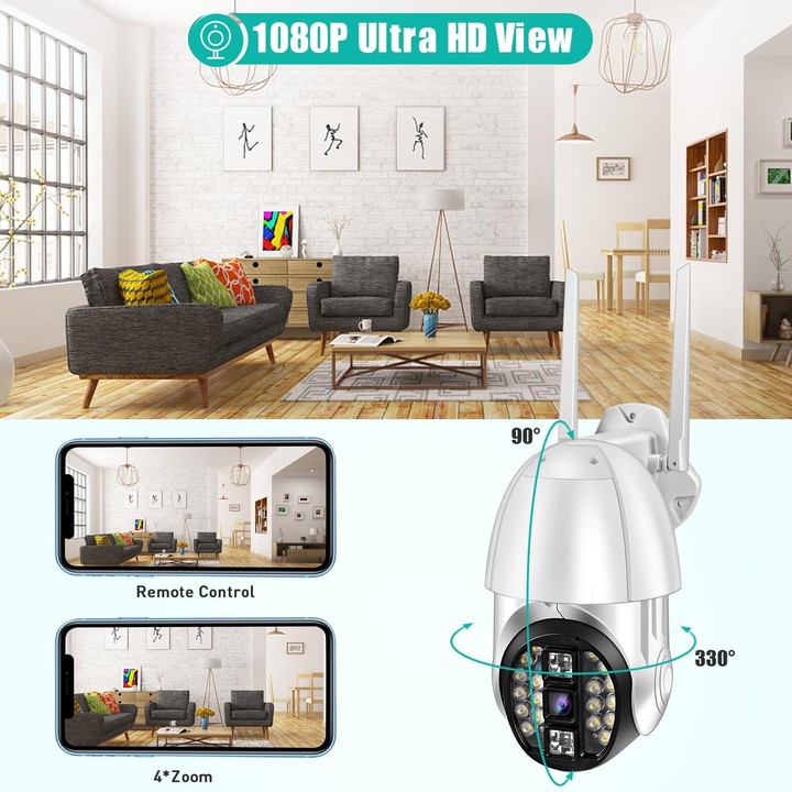 QX33 1080P Panoramic PTZ 360 Degree Rotating WIFI Camera, Support Day and Night Full Color & Two-way Voice Intercom & Motion Det