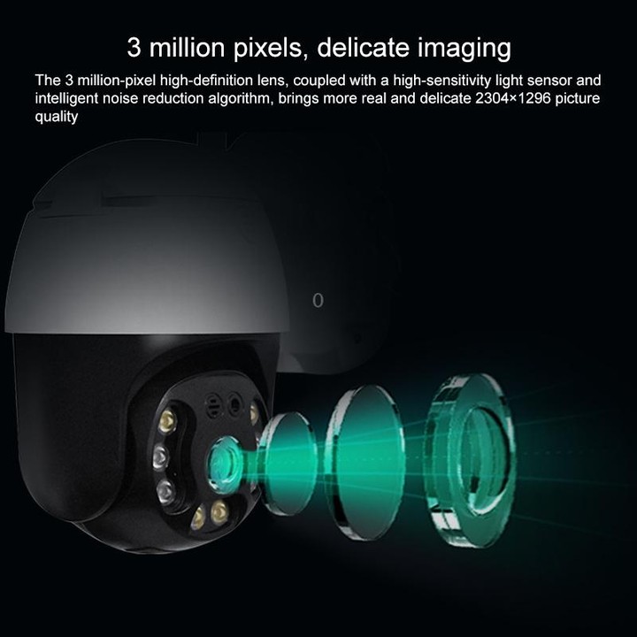 QX36 1080P 3.0MP 3.6mm Lens IP65 Waterproof PTZ 360 Degree Rotating WIFI Camera, Support Day and Night Full Color & Two-way Voic