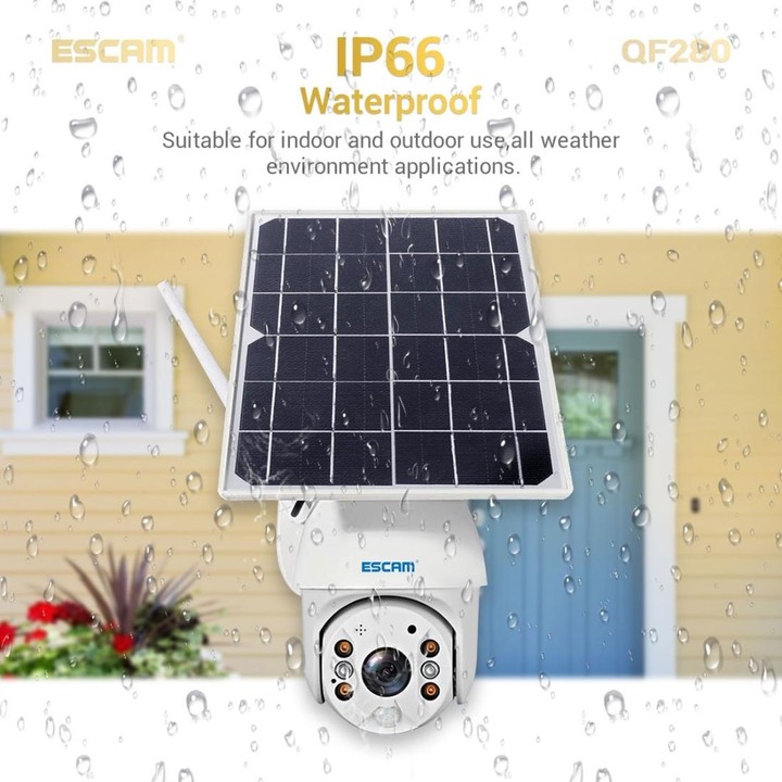 ESCAM QF280 HD 1080P IP66 Waterproof WiFi Solar Panel PT IP Camera with Battery, Support Night Vision / Motion Detection / TF Ca