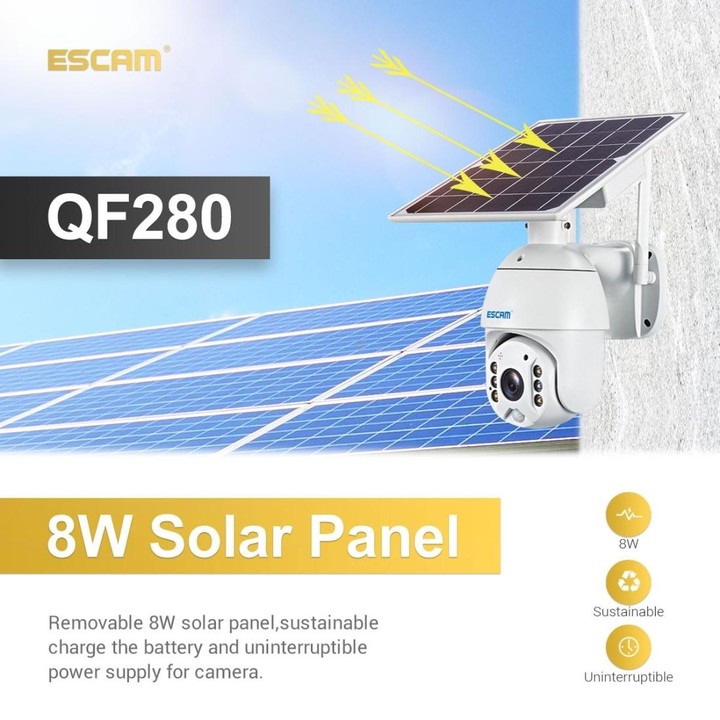 ESCAM QF280 HD 1080P IP66 Waterproof WiFi Solar Panel PT IP Camera with Battery, Support Night Vision / Motion Detection / TF Ca