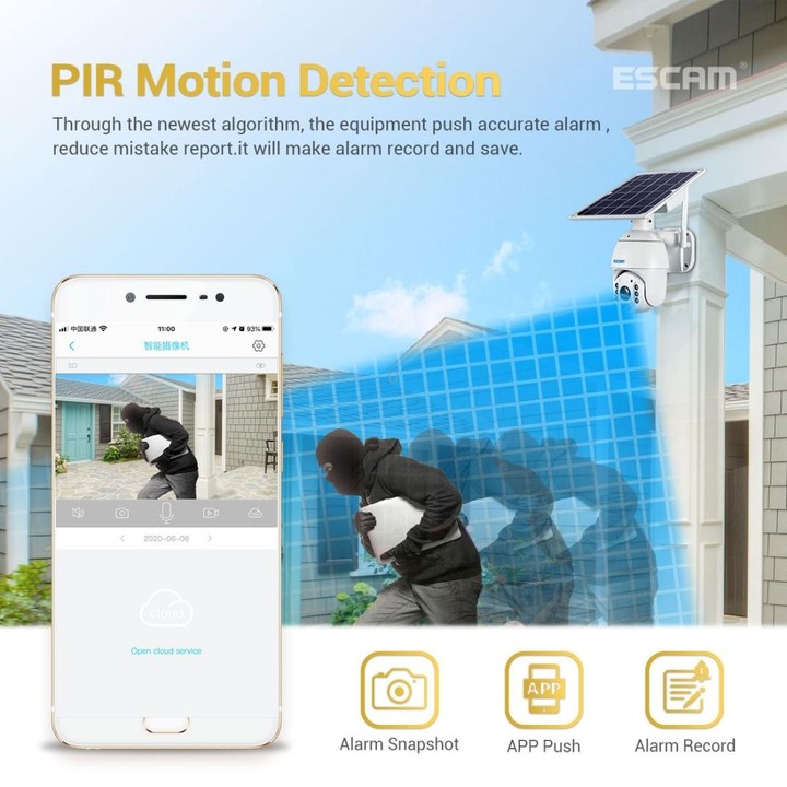 ESCAM QF280 HD 1080P IP66 Waterproof WiFi Solar Panel PT IP Camera with Battery, Support Night Vision / Motion Detection / TF Ca