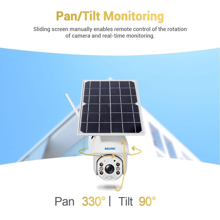 ESCAM QF280 HD 1080P IP66 Waterproof WiFi Solar Panel PT IP Camera with Battery, Support Night Vision / Motion Detection / TF Ca