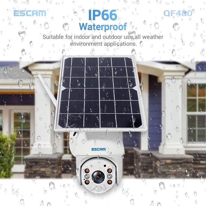 ESCAM QF480 EU Version HD 1080P IP66 Waterproof 4G Solar Panel PT IP Camera without Battery, Support Night Vision / Motion Detec