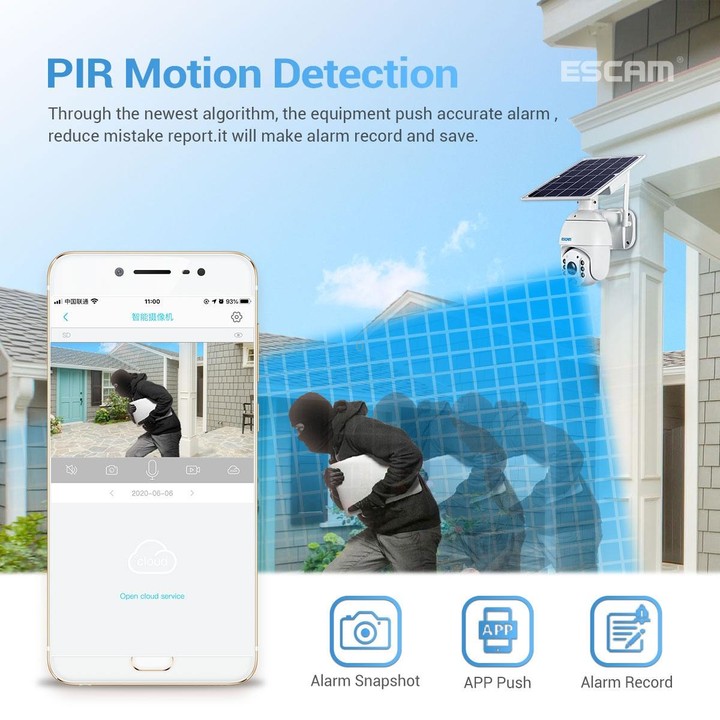ESCAM QF480 EU Version HD 1080P IP66 Waterproof 4G Solar Panel PT IP Camera without Battery, Support Night Vision / Motion Detec