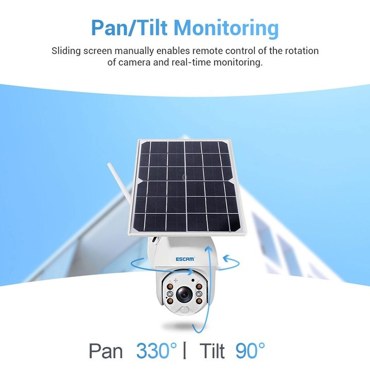 ESCAM QF480 EU Version HD 1080P IP66 Waterproof 4G Solar Panel PT IP Camera with Battery, Support Night Vision / Motion Detectio