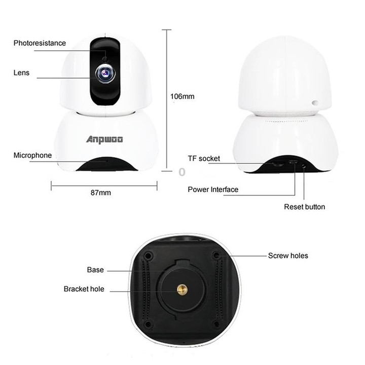 Anpwoo-YT003 2.0 Mega 3.6mm Lens Wide Angle 1080P Smart WIFI Monitor Camera , Support Night Vision & TF Card Expansion Storage,