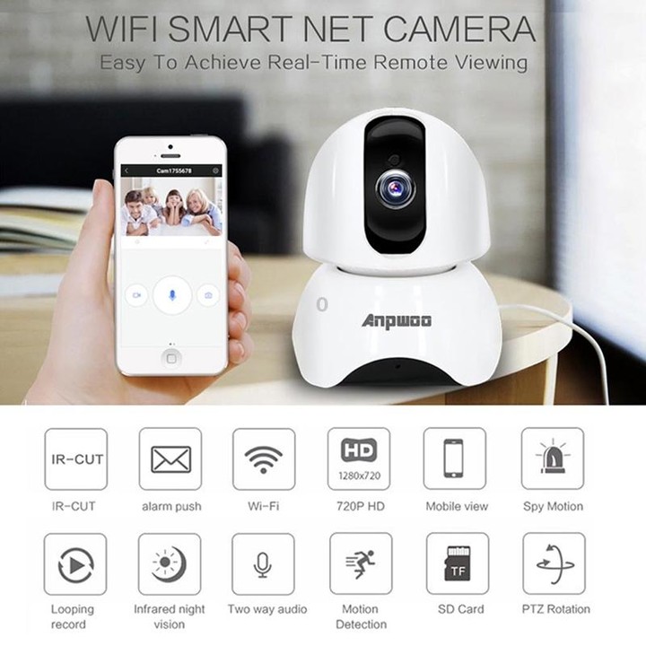 Anpwoo-YT003 2.0 Mega 3.6mm Lens Wide Angle 1080P Smart WIFI Monitor Camera , Support Night Vision & TF Card Expansion Storage,