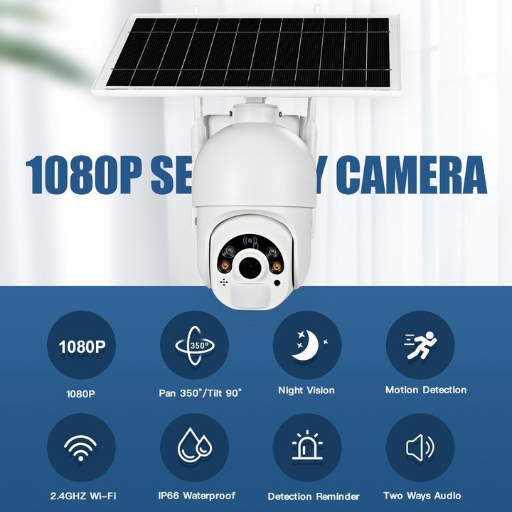 T22 1080P Full HD Solar Powered WiFi Camera, Support PIR Alarm, Night Vision, Two Way Audio, TF Card