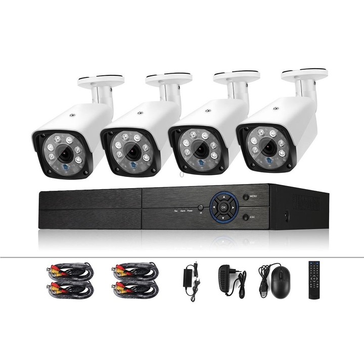A4B3 / Kit 4CH 1080N Surveillance DVR System and 720P 1.0MP HD Weatherproof CCTV Bullet Camera, Support Infrared Night Vision &