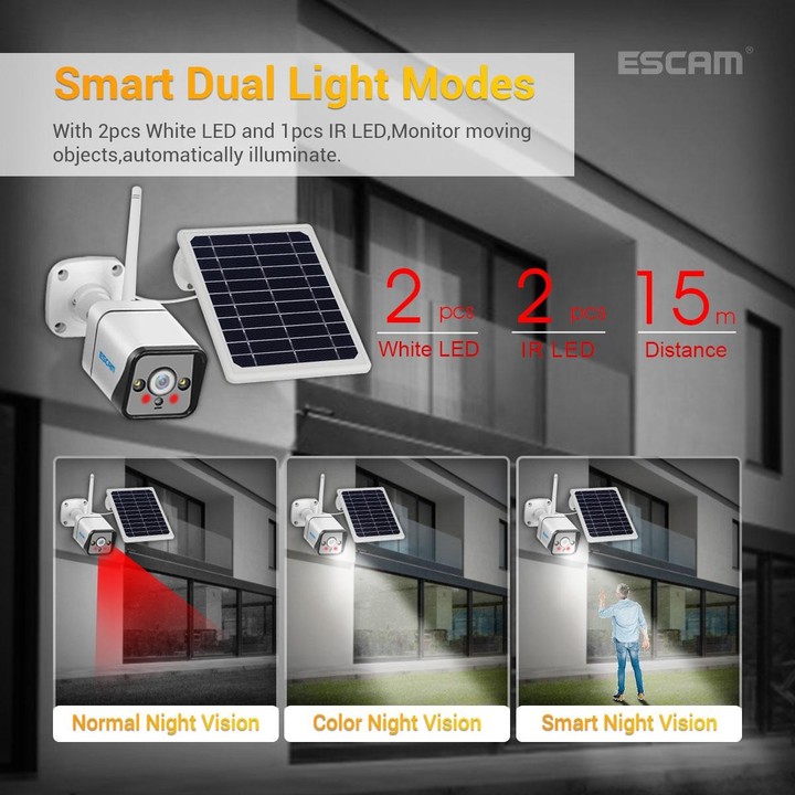 ESCAM QF320 HD 1080P 4G Solar Panel IP Camera, Support Night Vision & TF Card & PIR Motion Detection & Two Way Audio