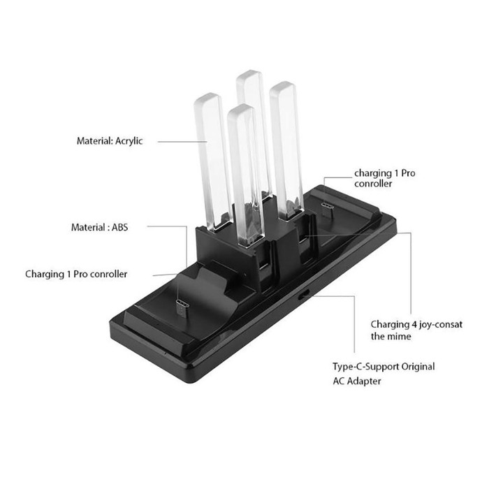 6 in 1 USB Charging Dock Station Stand / Controller Support Charger with LED Indication for Nintend Switch & Joy-Con & Pro Contr