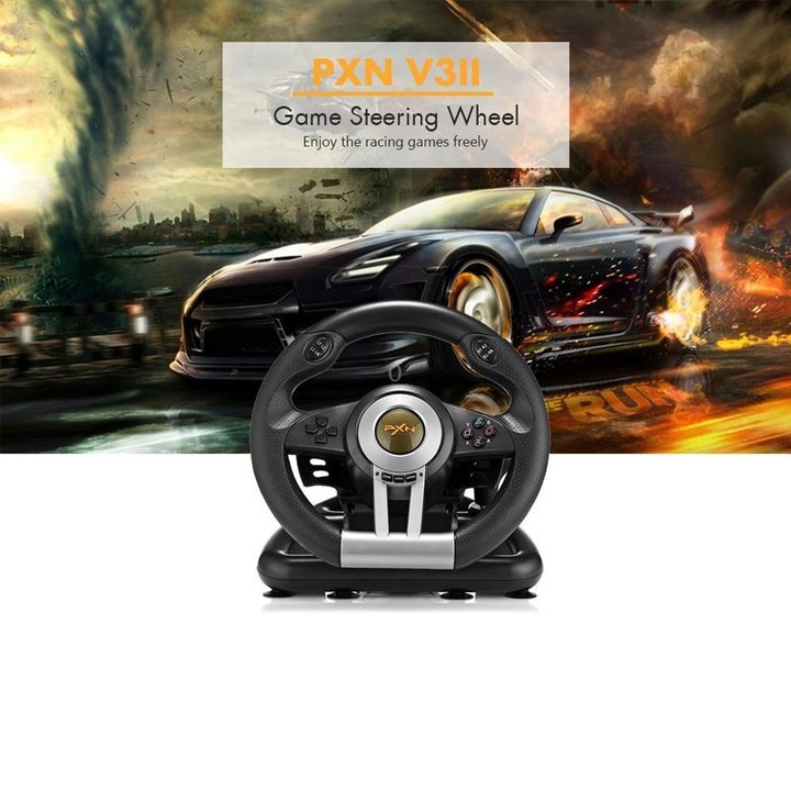 PXN-V3 Racing Game Steering Wheel for PC / PS3 / 4 / xbox one / switch(Black)