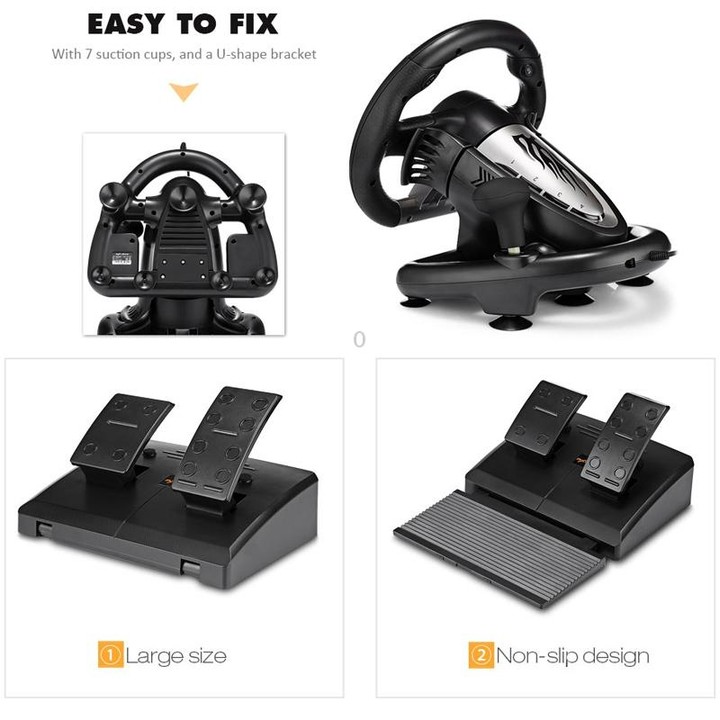 PXN-V3 Racing Game Steering Wheel for PC / PS3 / 4 / xbox one / switch(Black)