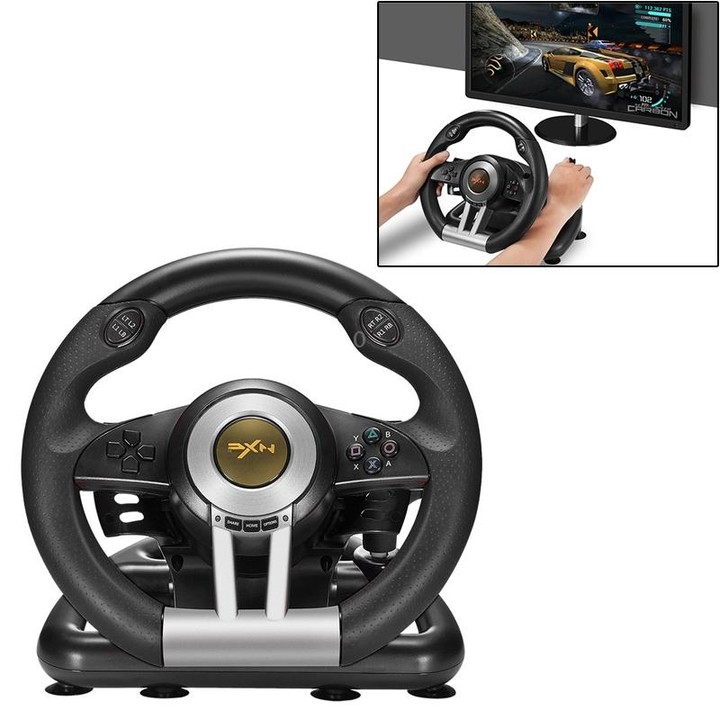 PXN-V3 Racing Game Steering Wheel for PC / PS3 / 4 / xbox one / switch(Black)