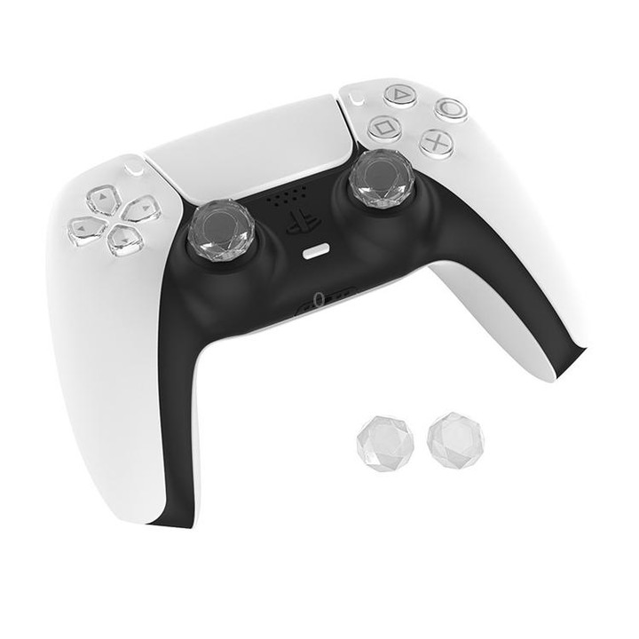 2 PCS Diamond Texture Games Grip Caps for PS5(Clear White)