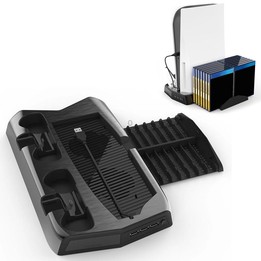 KJH P5-010-2 Multi-function Charging Cooling Fan Base with Storage Tray Bracket For PS5 De / UHD