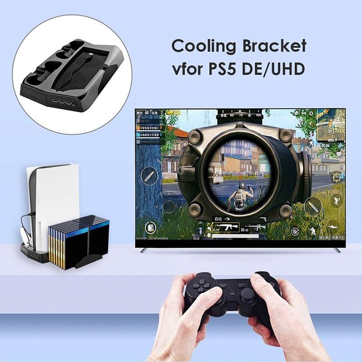 KJH P5-010-2 Multi-function Charging Cooling Fan Base with Storage Tray Bracket For PS5 De / UHD