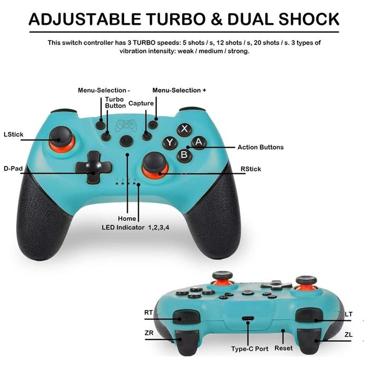 6-axis Bluetooth Joypad Gamepad Game Controller for Switch Pro(Grey)