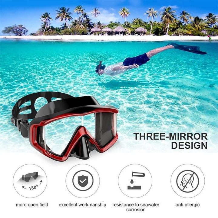 DM600 Silica Gel Diving Mask Swimming Goggles Diving Equipment for Adults (Red + Black)