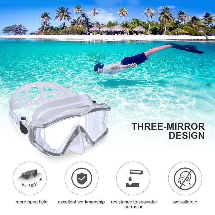 DM600 Silica Gel Diving Mask Swimming Goggles Diving Equipment for Adults (White)