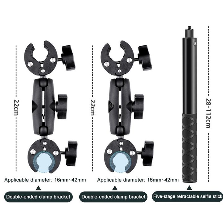 Motorcycle Double Dual-heads Crabs Clamps Handlebar Fixed Mount Selfie Stick