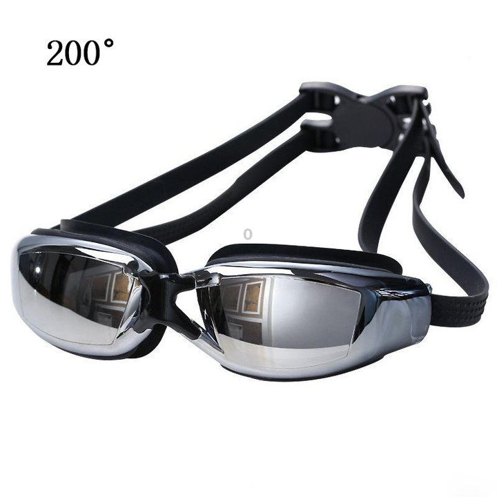 Electroplating Anti-fog Silicone Swimming Goggles for Adults, Suitable for 200 Degree Myopia(Black)