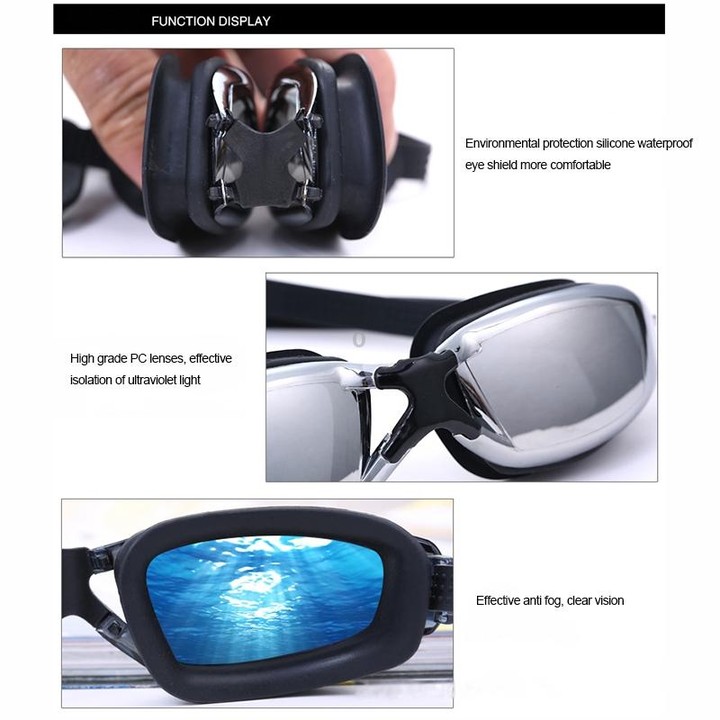 Electroplating Anti-fog Silicone Swimming Goggles for Adults, Suitable for 200 Degree Myopia(Black)