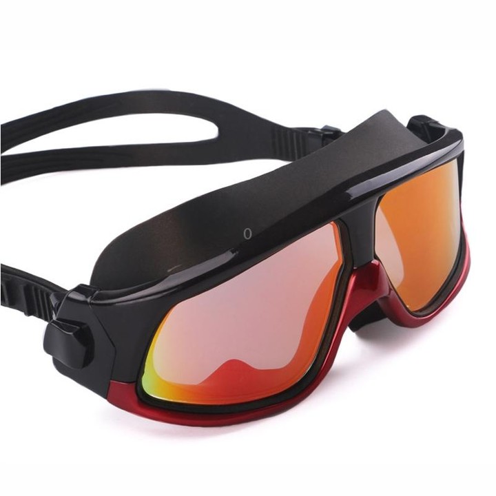Colorful Large Frame Electroplating Anti-fog Silicone Swimming Goggles for Adults (Red + Black)