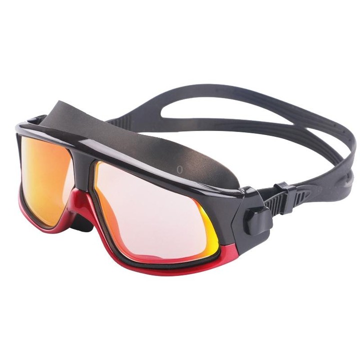 Colorful Large Frame Electroplating Anti-fog Silicone Swimming Goggles for Adults (Red + Black)
