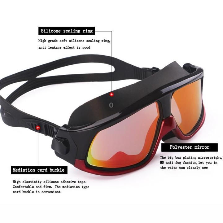 Colorful Large Frame Electroplating Anti-fog Silicone Swimming Goggles for Adults (Yellow + Black)