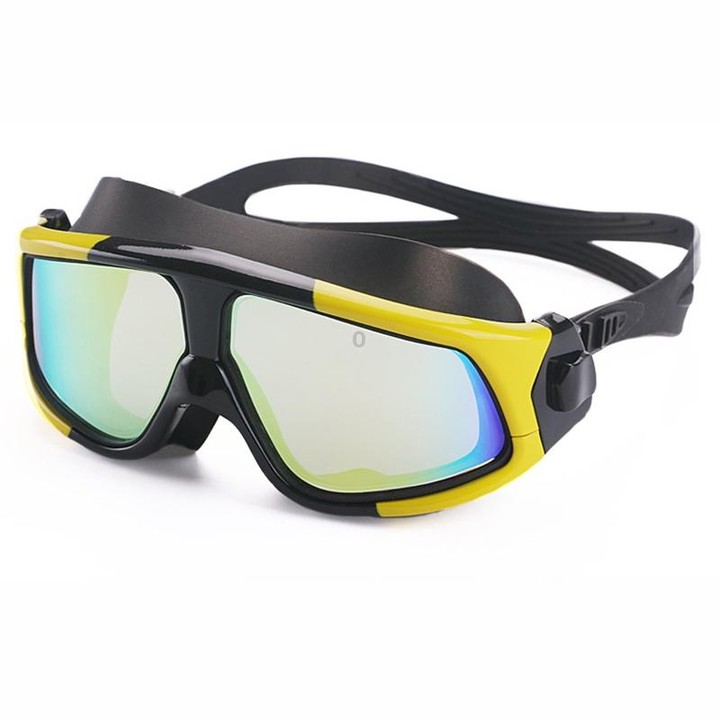 Colorful Large Frame Electroplating Anti-fog Silicone Swimming Goggles for Adults (Yellow + Black)