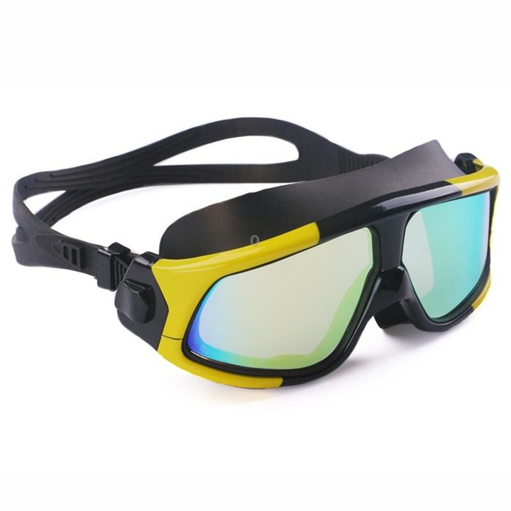 Colorful Large Frame Electroplating Anti-fog Silicone Swimming Goggles for Adults (Yellow + Black)