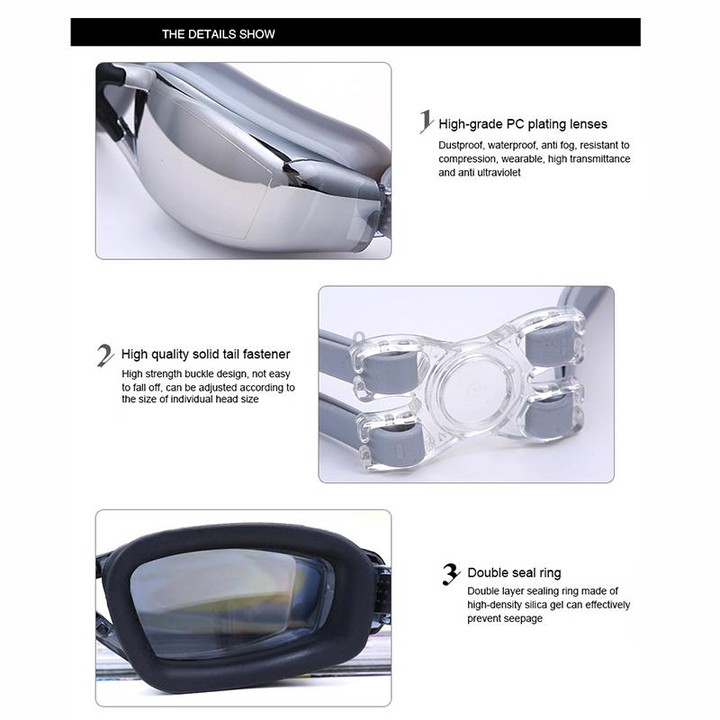 Electroplating Anti-fog Silicone Swimming Goggles for Adults, Suitable for 400 Degree Myopia(Black)