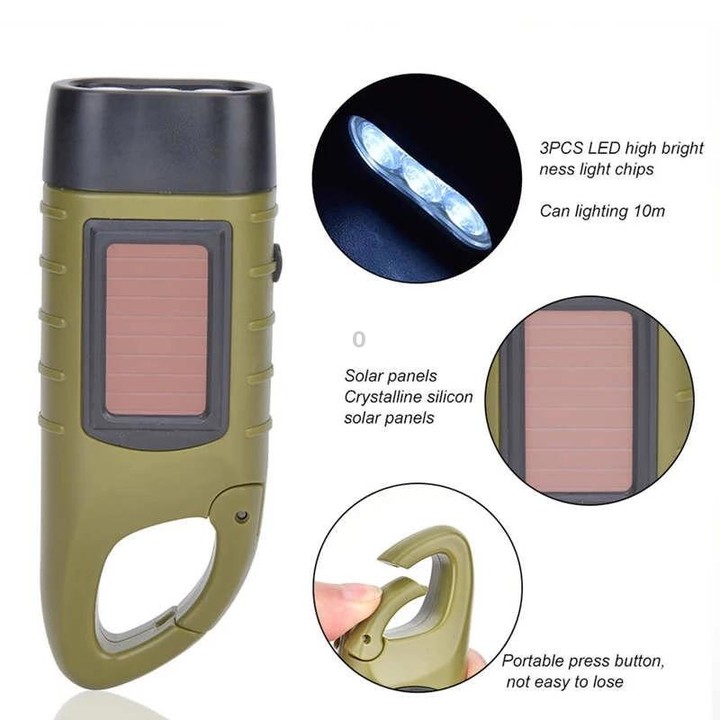 AOTU AT5503 Outdoor Solar Hand-Crank Power Emergency LED Flashlight(Black)