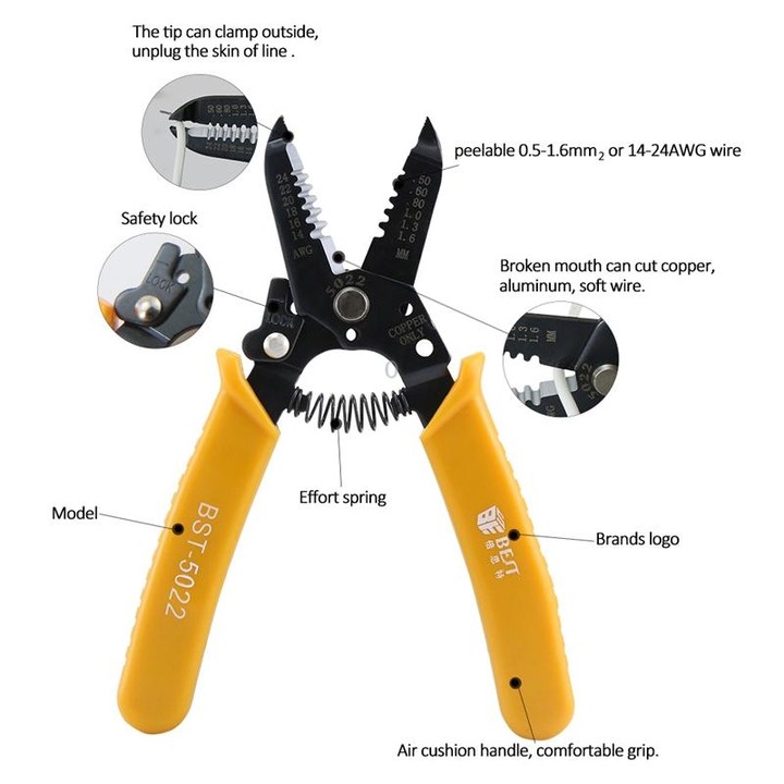 BEST-5022 0.5 ~ 1.6mm Portable Crimper Cable Stripping Wire Stripping Pliers