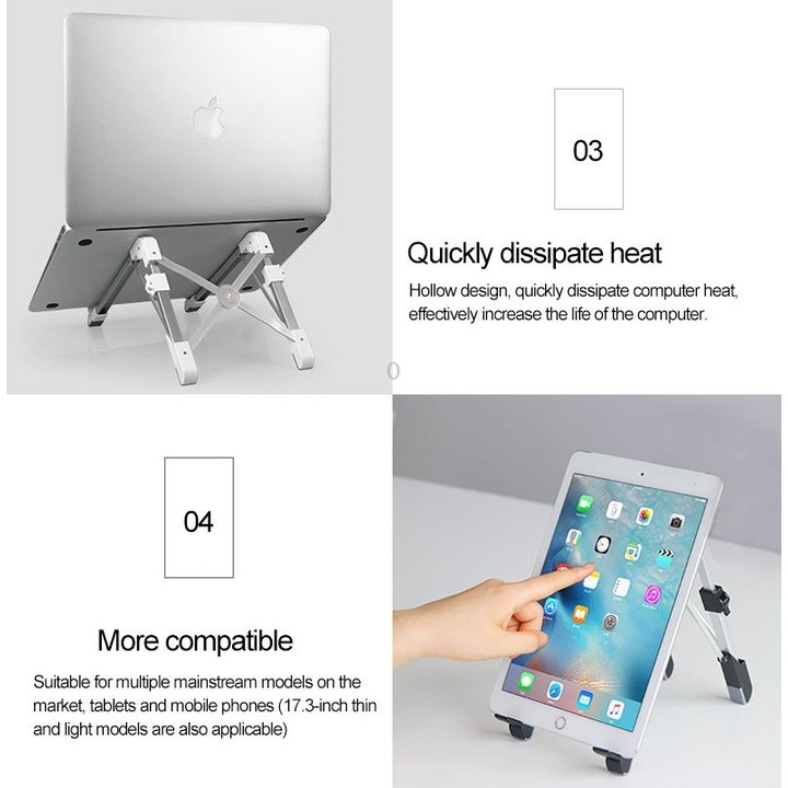 Aluminum Alloy Laptop Height Extender Holder Stand Folding Portable Computer Heat Dissipation Bracket, Size: 24.5x3.3x2.8cm (Whi