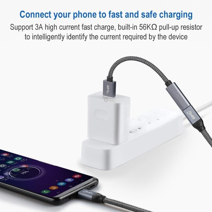 15cm USB 3.0 Male to USB-C / Type-C Female Extension Cable (Grey)