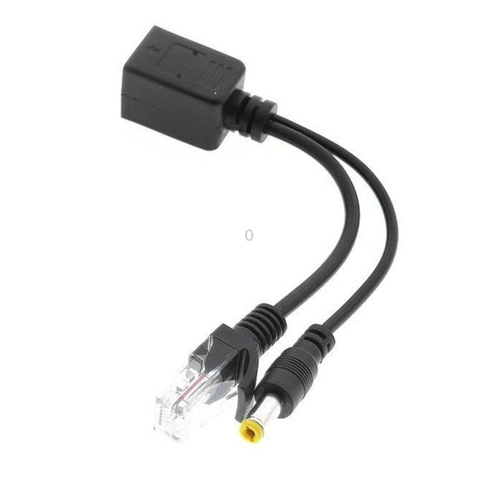 RJ45 POE Injector and Splitter Cable with 2.1x 5.5mm Male DC Jack (Black)