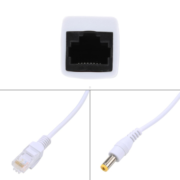 RJ45 POE Injector and Splitter Cable with 2.1x 5.5mm Male DC Jack (Black)