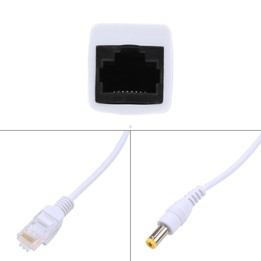 RJ45 POE Injector and Splitter Cable with 2.1x 5.5mm Male DC Jack (White)