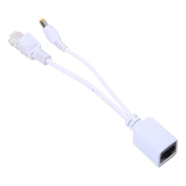 RJ45 POE Injector and Splitter Cable with 2.1x 5.5mm Male DC Jack (White)