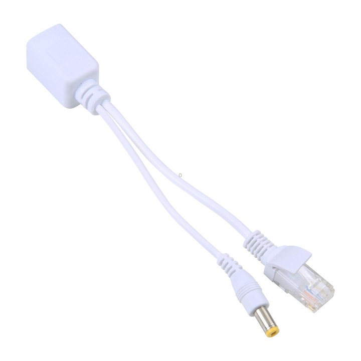 RJ45 POE Injector and Splitter Cable with 2.1x 5.5mm Male DC Jack (White)