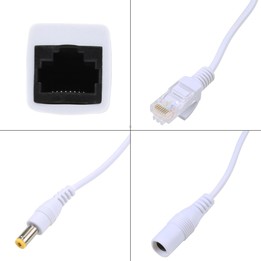 2 in 1 RJ45 POE Injector and Splitter Cable Set with 2.1x 5.5mm Female & Male DC Jack(Black)