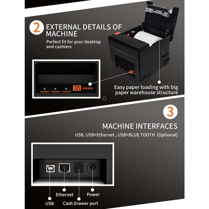 ZJ-8360 USB Auto-cutter 80mm Thermal Receipt Printer(US Plug)