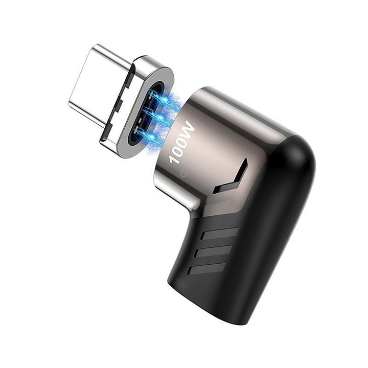 X20 120W PD USB-C / Type-C Female to USB-C / Type-C Elbow Magnetic Charging Adapter(Black)