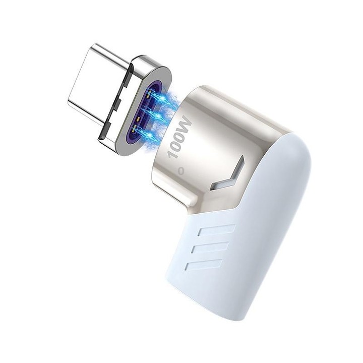 X20 100W PD USB-C / Type-C Female to USB-C / Type-C Elbow Magnetic Charging Adapter(Tarnish)